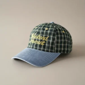 Casquette jean brodée à carreaux décontractée - Vue 1 - casquette jean